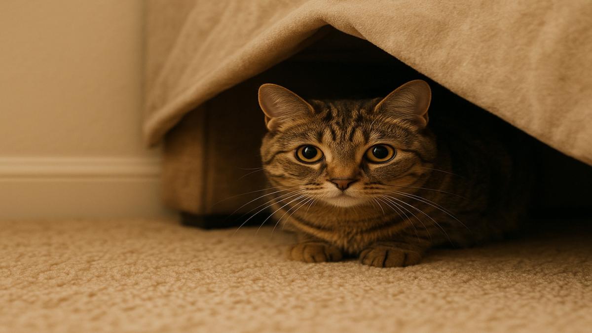 кошка прячется