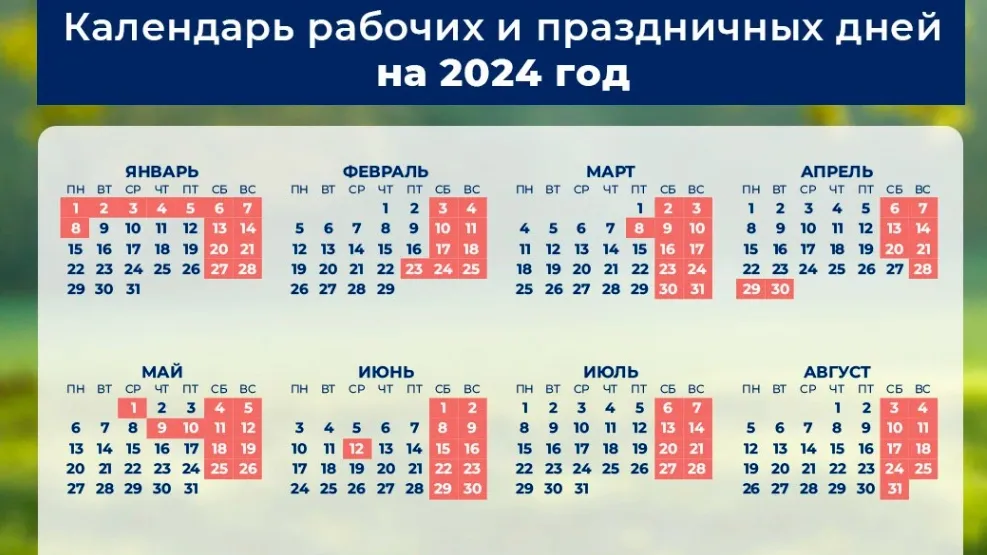 Сколько выходных дней в мае 2024 праздничных. Календарь 2024 с праздниками. Праздничные дни в 2024г. Выходные и праздничные дни в 2024 году в России. Рабочие и праздничные дни в 2024 году.