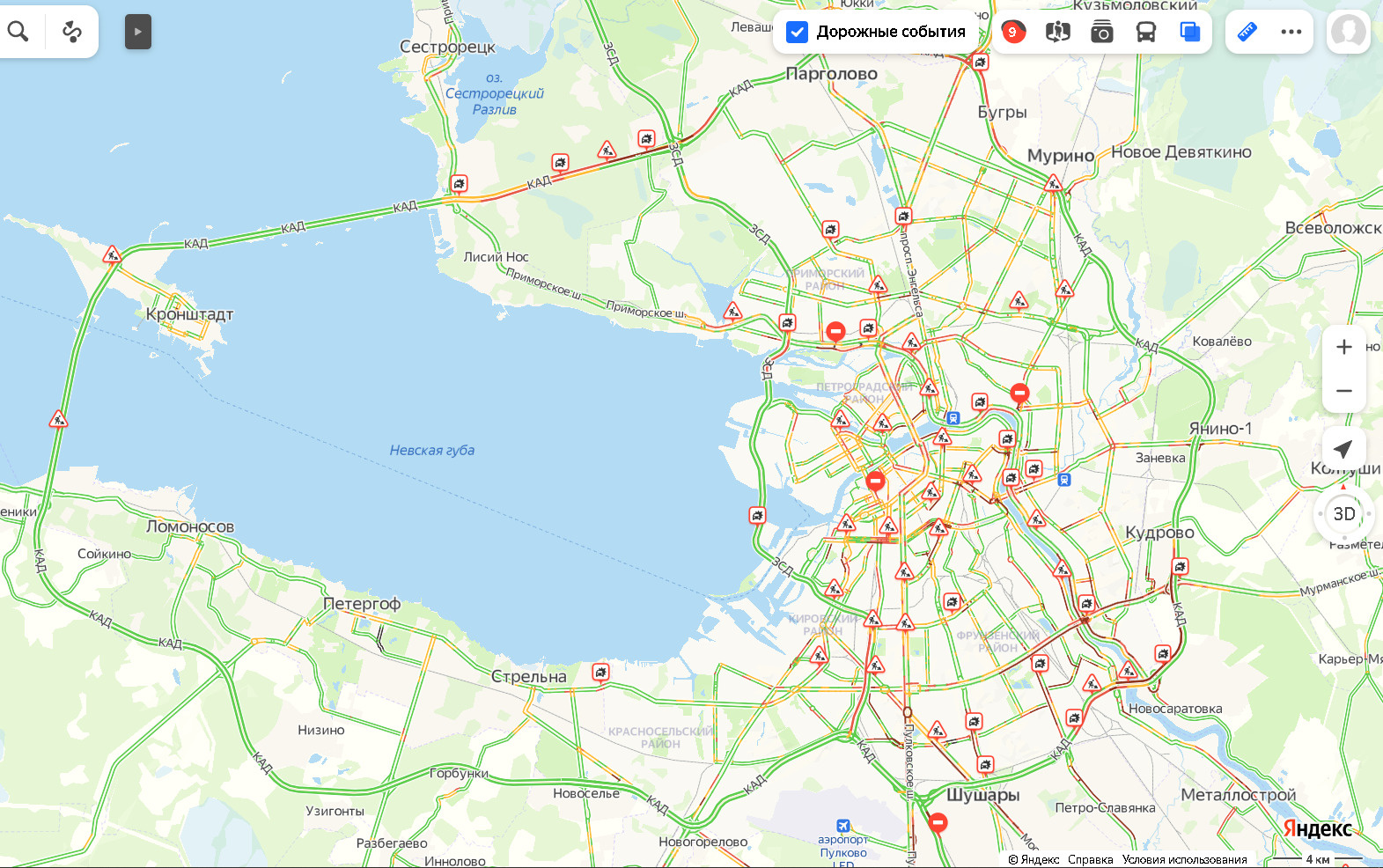 Карта с пробками на дорогах московской области