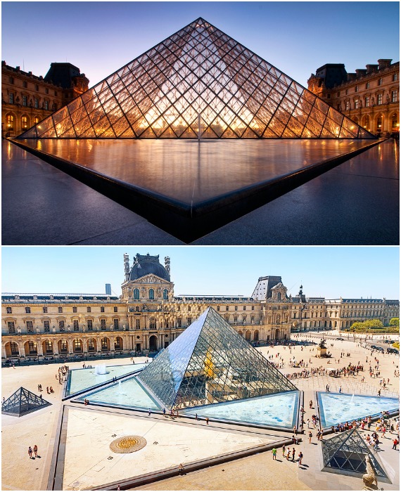 Та самая Пирамида Лувра, принесшая мировую славу ее создателю и вызвавшая невиданный переполох (Париж, Франция).