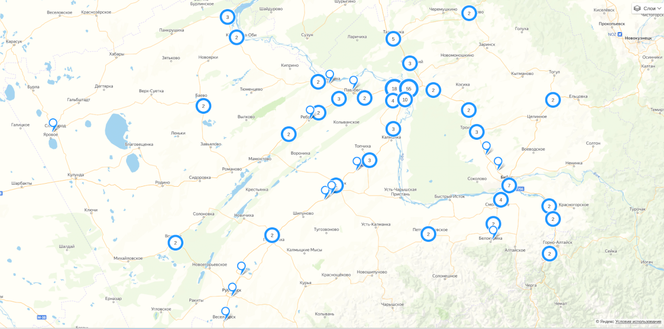 Карта с камерами на дороге