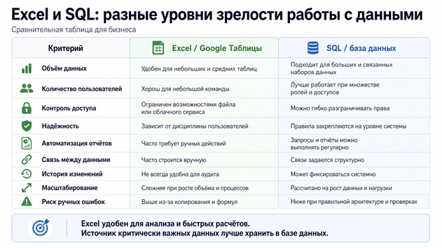 От Excel к SQL: когда бизнесу пора переходить от таблиц к базам данных