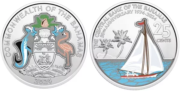 Центробанк Багамских островов отметил свое 50-летие на памятной монете