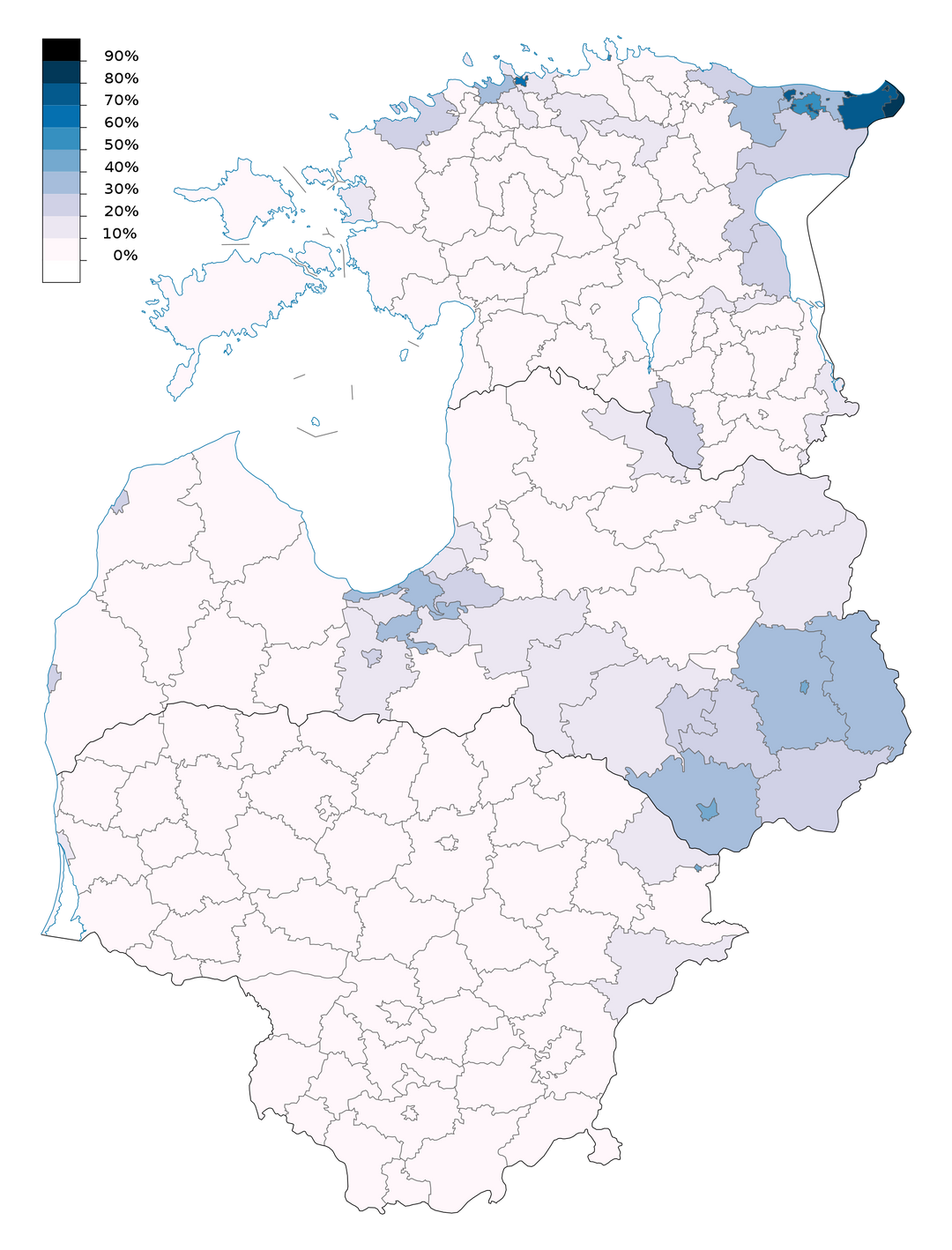 Доля русских среди всего населения в странах Балтии (Эстонии, Латвии, Литве) по данным переписи 2021 года