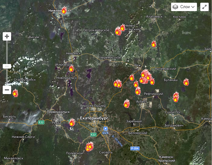 Карта пожаров онлайн со спутника свердловской области