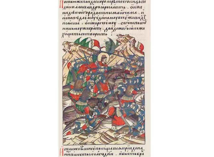 Победная оборона — она позволила новгородцам взять верх над шведами в Невской битве | Невская битва. Иллюстрация из Летописного лицевого свода — рассказа о событиях русской и мировой истории, созданного во второй половине XVI века по распоряжению царя Иоанна IV Грозного для его детей. Из коллекции РНБ./РЕПРОДУКЦИЯ АВТОРА