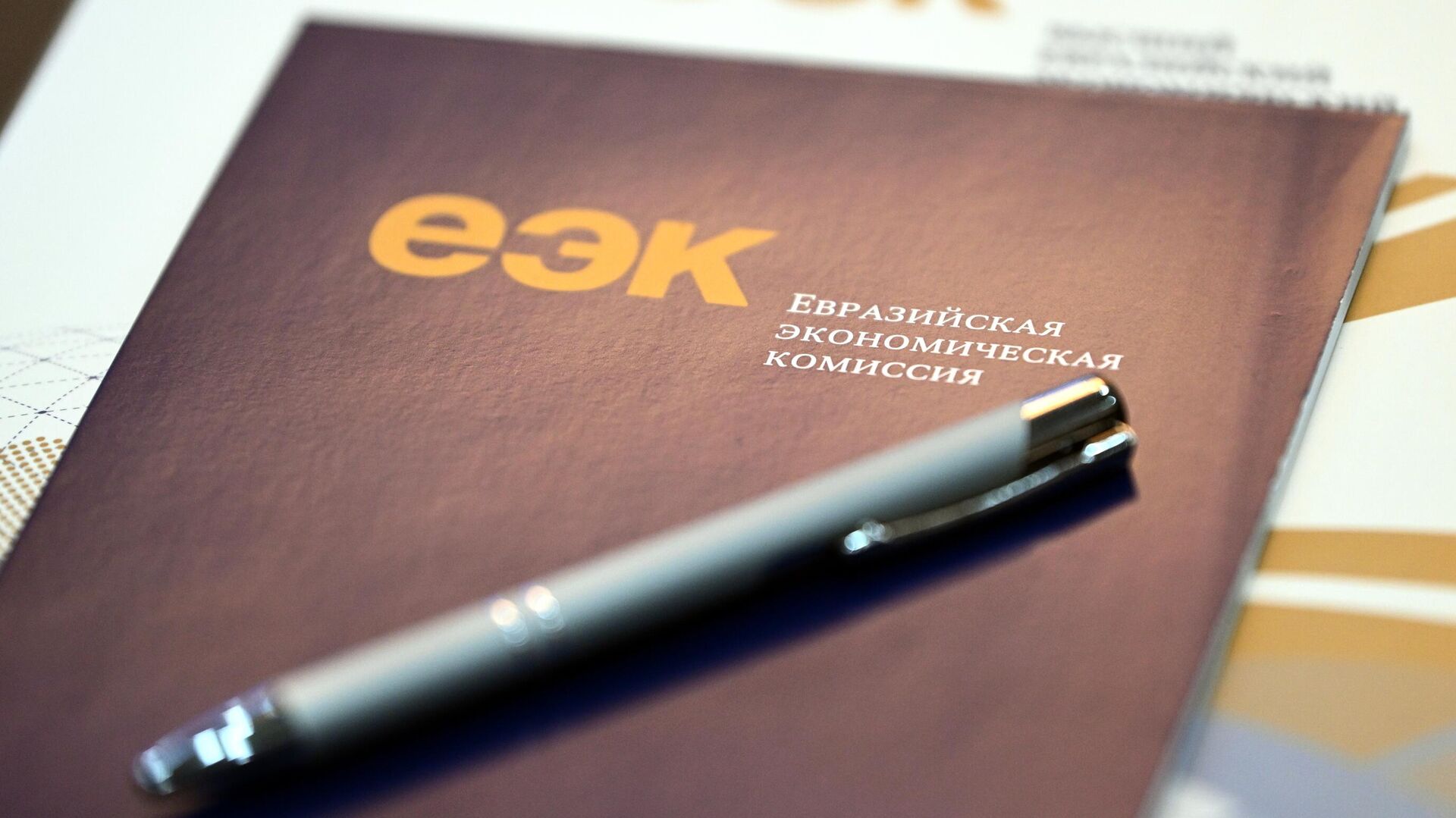 Блокнот и ручка с логотипом Евразийской экономической комиссии ЕЭК - Sputnik Узбекистан, 1920, 24.01.2024