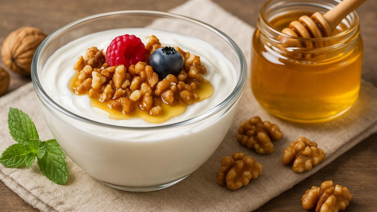Греческий йогурт с орехами и мёдом