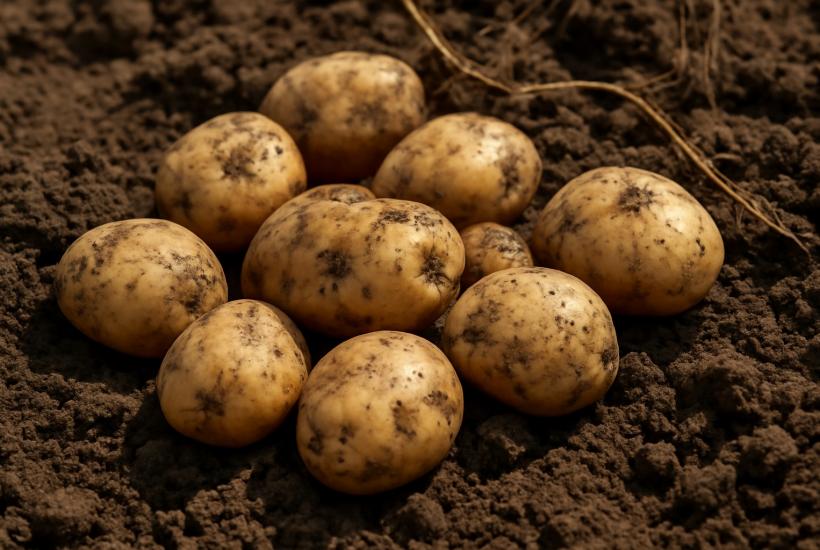 Свежевыкопанный картофель на земле
