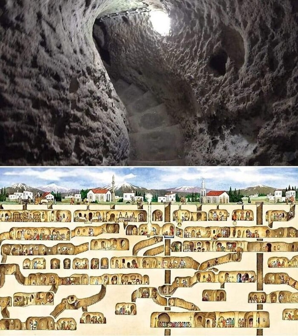 8. Деринкую, огромный подземный город в Турции, в котором когда-то проживало 20 000 человек. Город случайно обнаружил местный житель, когда делал ремонт в подвале
