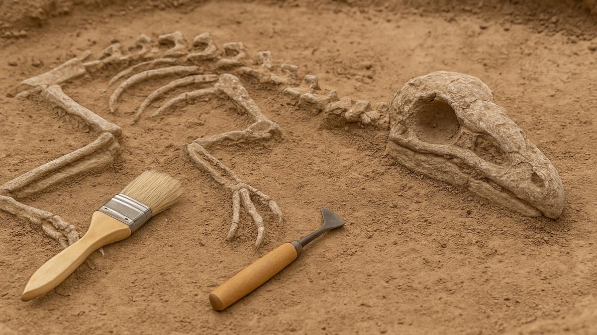 Археологический раскоп с ископаемыми