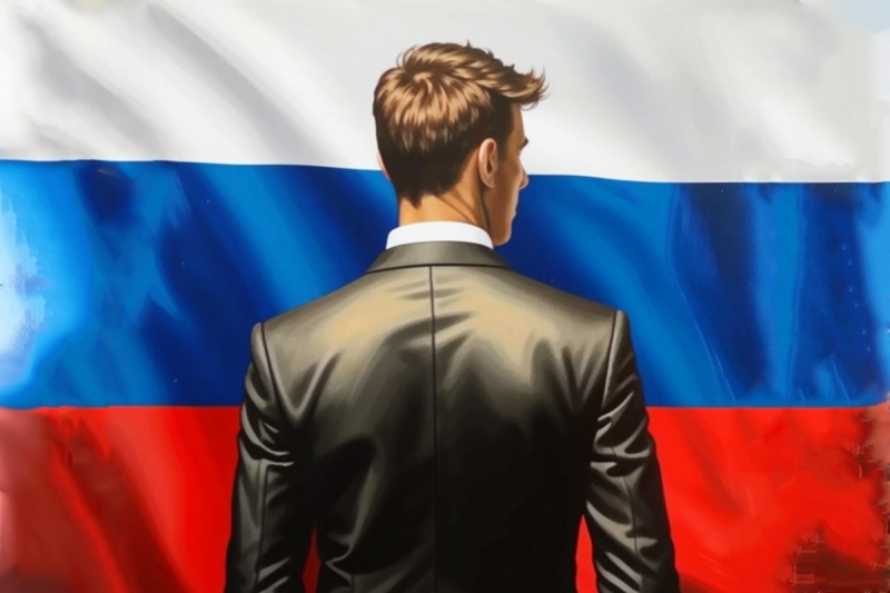 Мужчина и флаг РФ