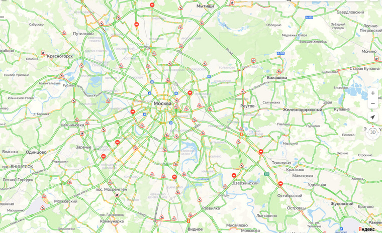 Карта перекрытия дорог в москве сегодня