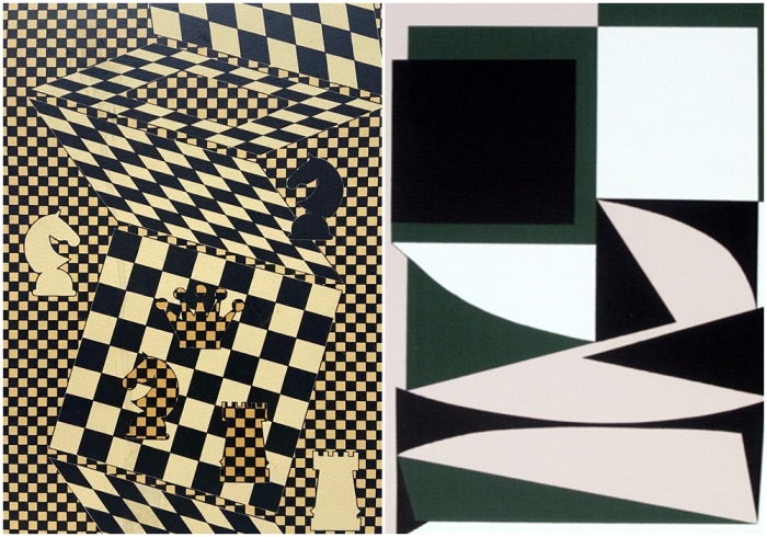 Слева направо: Шахматная доска, Виктор Вазарели, 1935 год. Эзинор Виктор, Вазарели, 1949 год.