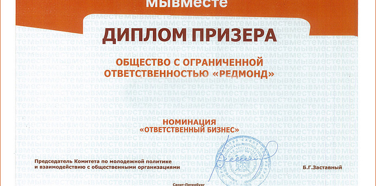 Благотворительная деятельность REDMOND отмечена общественной наградой