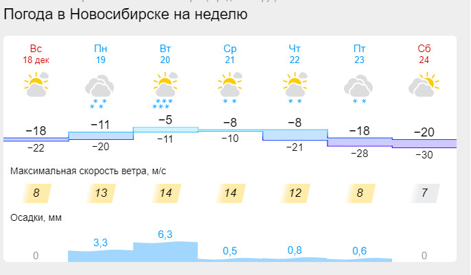 Прогноз погоды на декабрь новосибирск