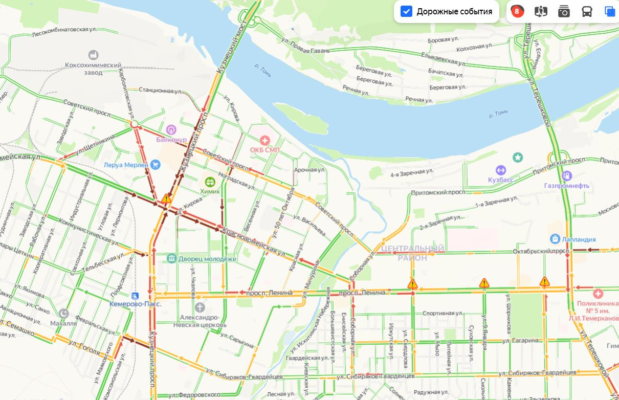 Пробки кемерово онлайн сейчас карта со спутника в реальном