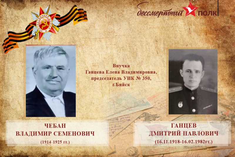 О своих дедушках рассказывает председатель УИК №350 Ганцева Елена Владимировна, г.Бийск