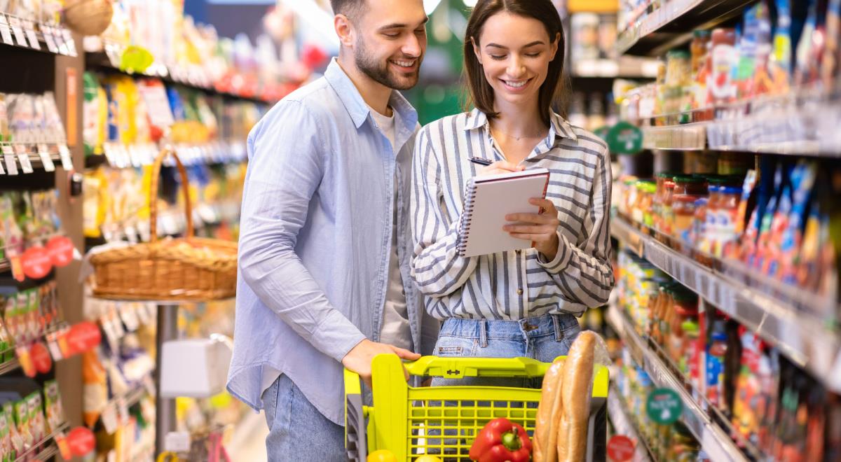 Making shopping. Happy customers grocery Store.