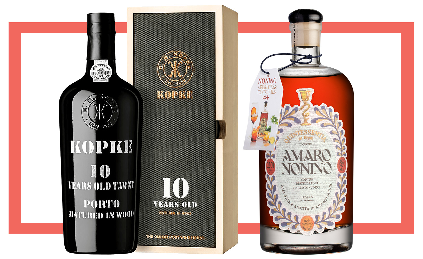 Слева направо: Kopke 10 YO; Quintessentia Amaro Nonino