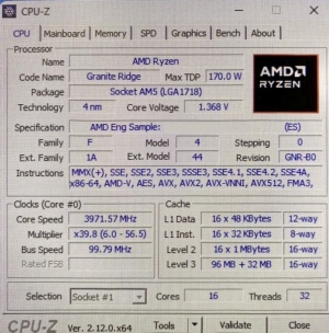 CPU-Z-Screenshot eines Ryzen 9 9950X3D