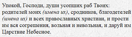 Молитва о упокоении родных