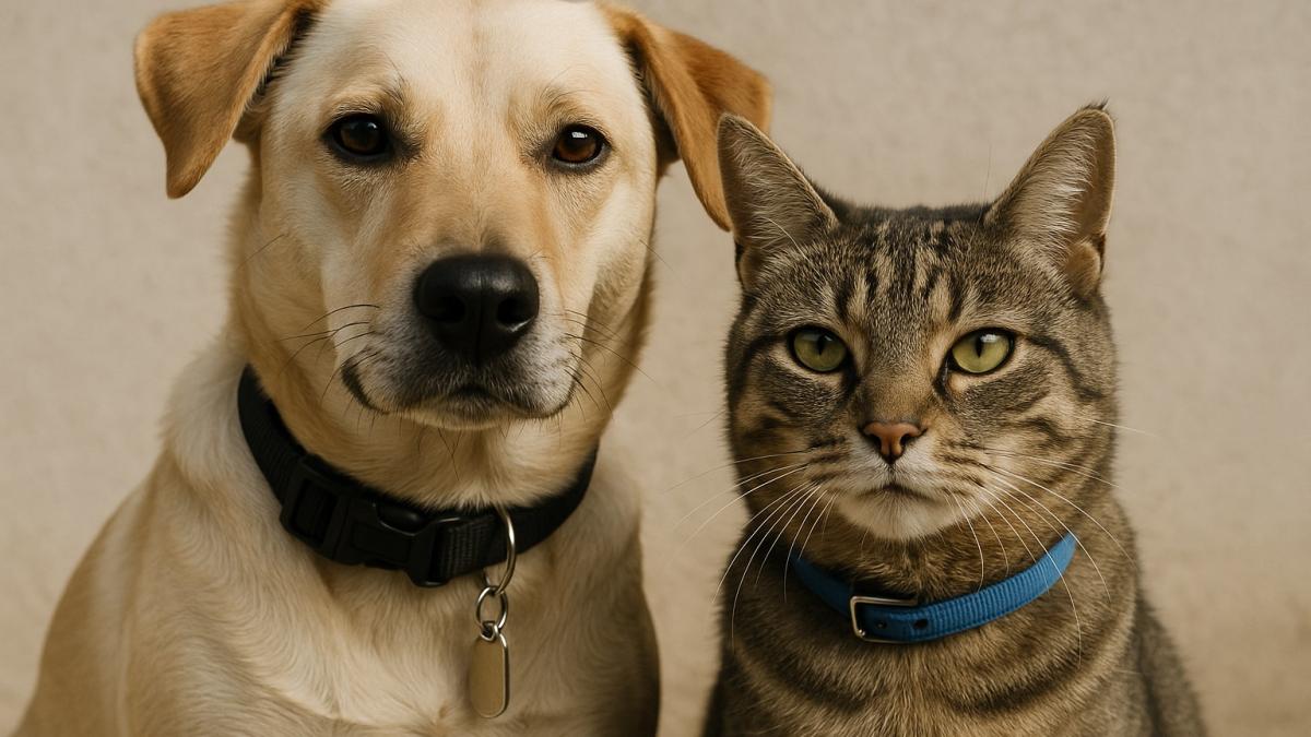 Собака и кошка с ошейниками
