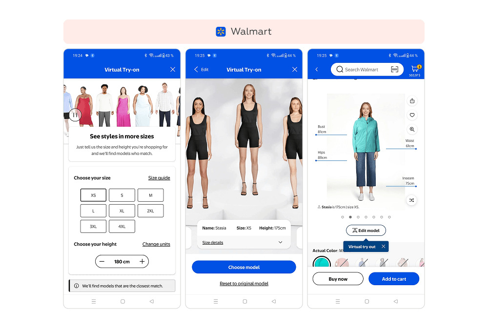 Модуль примерки одежды по похожей фигуре в маркетплейсе Walmart