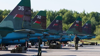 Самолёты Су-25 авиационной группы Военно-воздушных сил Белоруссии