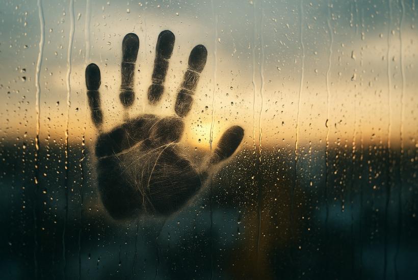 Отпечаток ладони на стекле