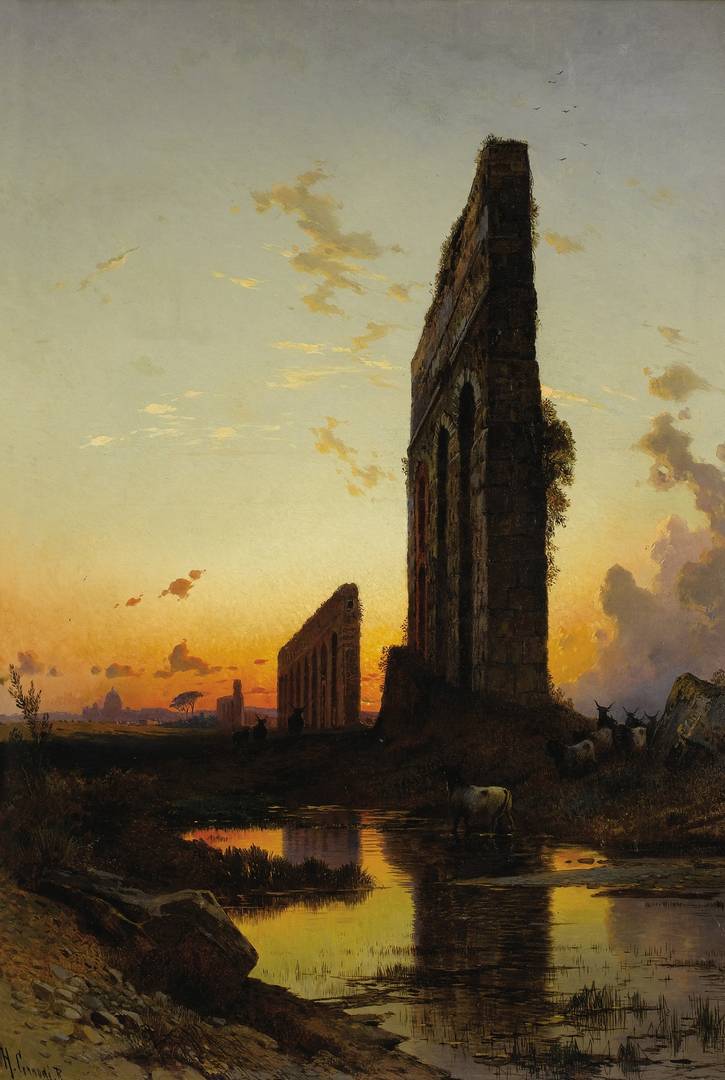 Герман Давид Саломон Корроди. Закат среди развалин. 1844