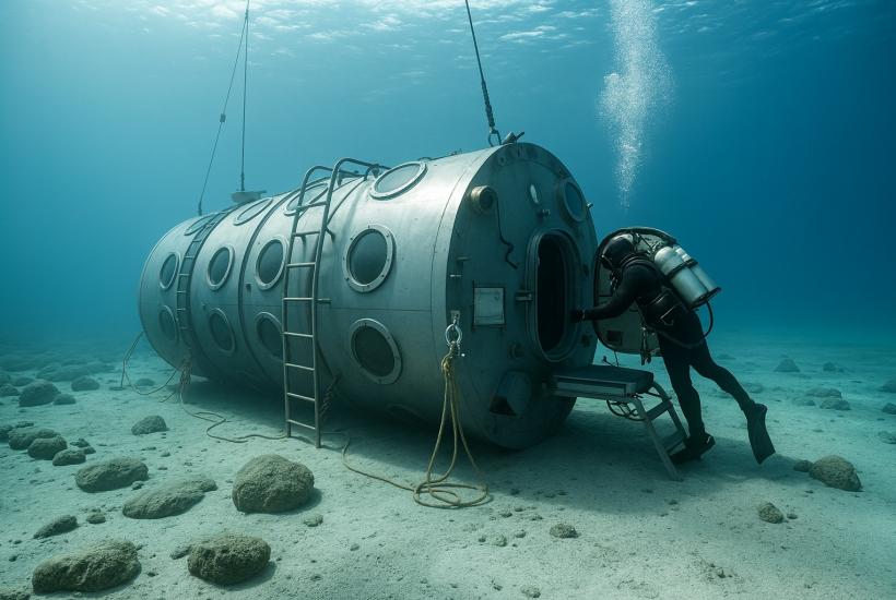 Водолаз исследует капсулу