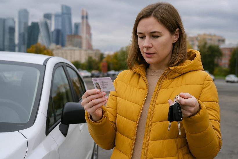 Москвичка с водительскими правами у автомобиля