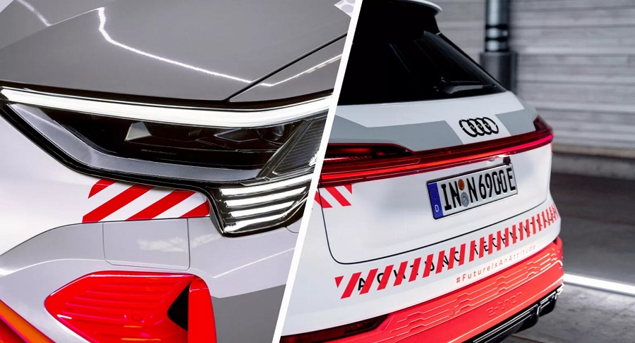 Компания Audi выпустила новый тизер обновленного кроссовера Audi E-Tron перед его дебютом 23 сентября