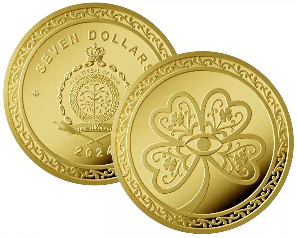 Золотая монета «На удачу» весом 3,11 грамма. Ниуэ