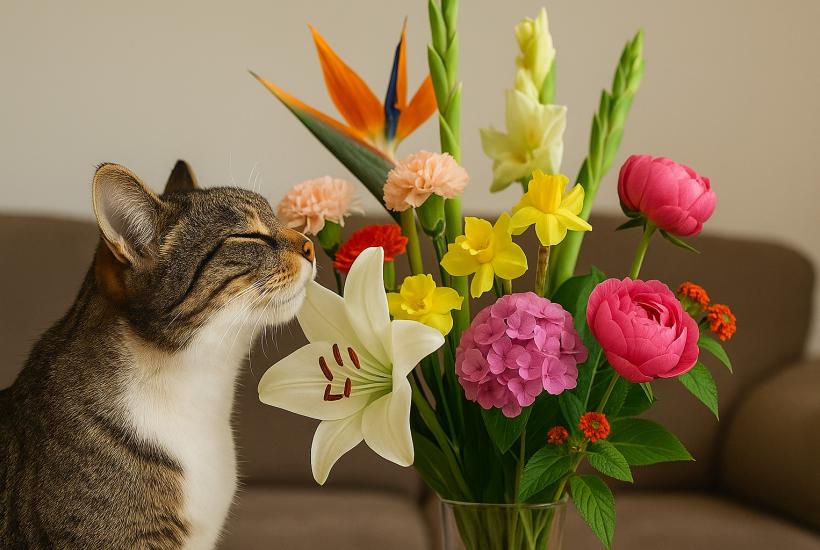 Кот и цветы