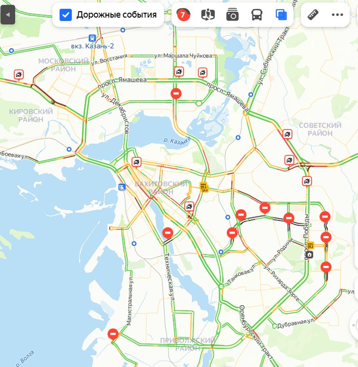 Карта с пробками казань
