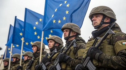Европейские военные с флагами ЕС