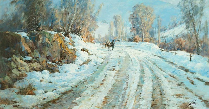 Поворот заснеженной дороги