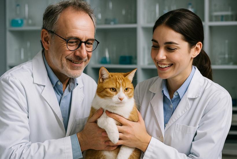 Ученые и кошка в лаборатории
