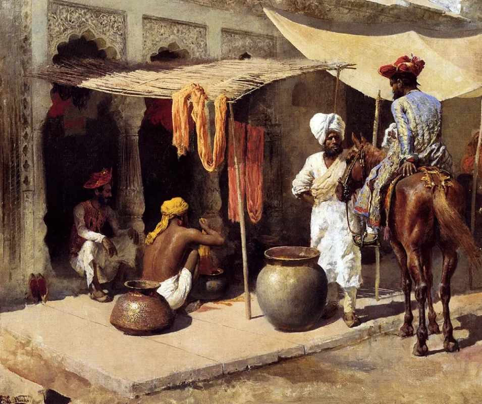 Эдвин Лорд Уикс. Снаружи индийского дома краски. до 1903