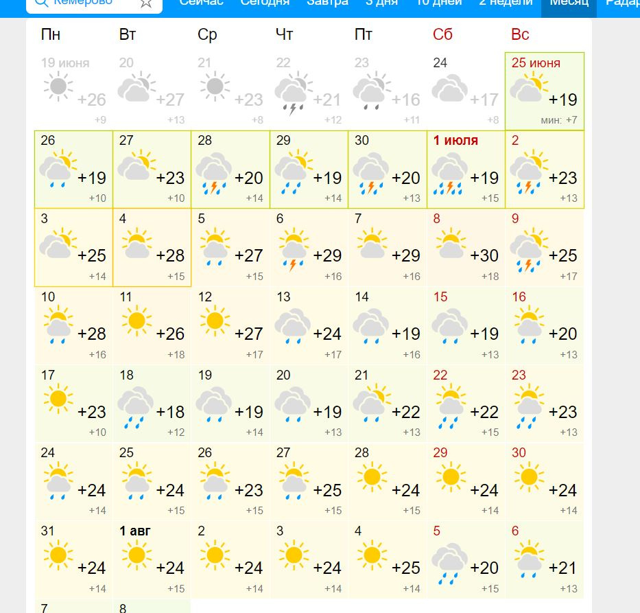 Погода на июнь 2024 года юрга