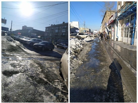 В Новосибирске пожаловались на состояние тротуара на Студенческой