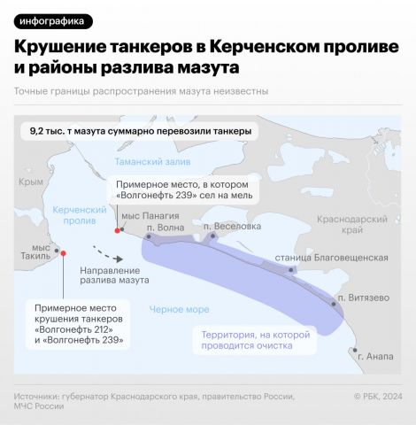 Мазутное пятно от места аварии танкеров достигло Анапы. Угроза для 500 тыс перелетных птиц - фото 1