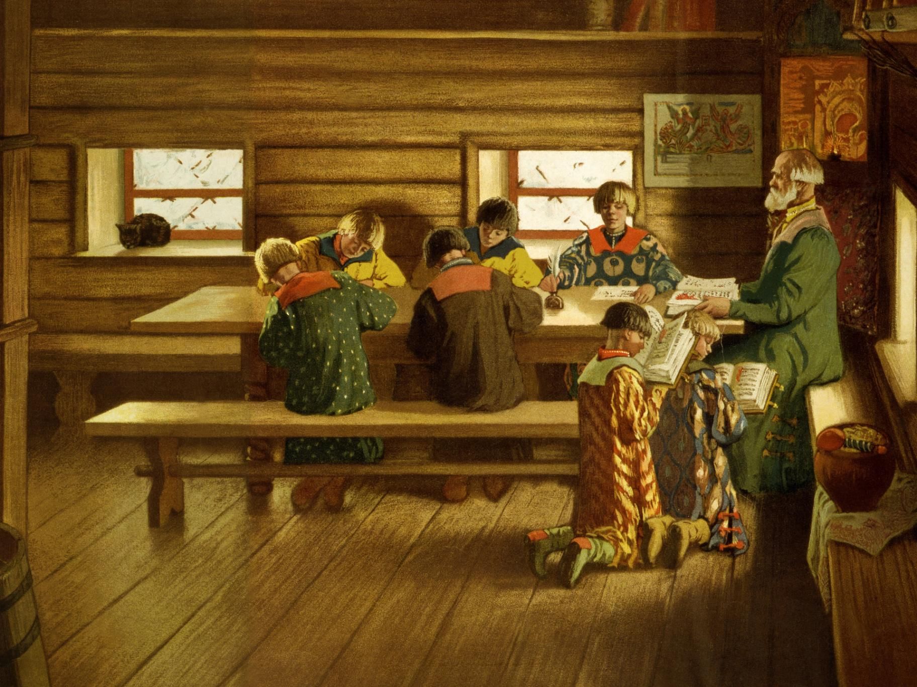 школа при монастырях 16 век. кустодиева «земская школа в московской рус. школы древней руси. школы при церквях в древней руси. школы в древнем новгороде.