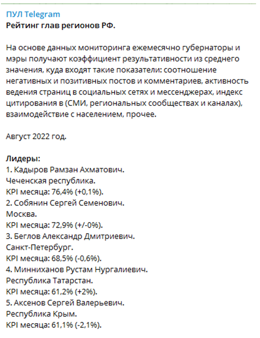 Пул 3 телеграмм каналы. Рейтинг глав регионов. kpi губернатора. пул телеграмм. показатели результативности губернаторов россии.