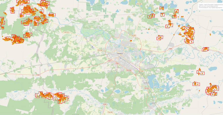 Карта распространения пожаров в тюменской области