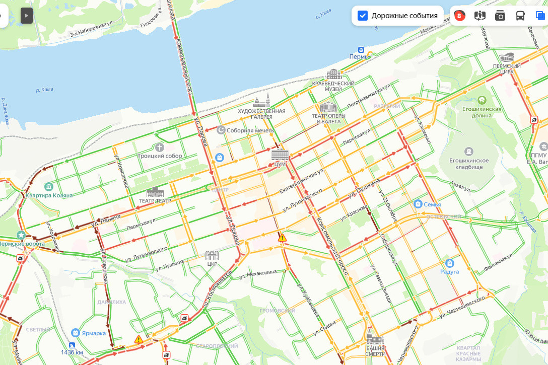 Пробки пермь показать на карте. Карта Пермь пробок. Карта транспорта Перми.