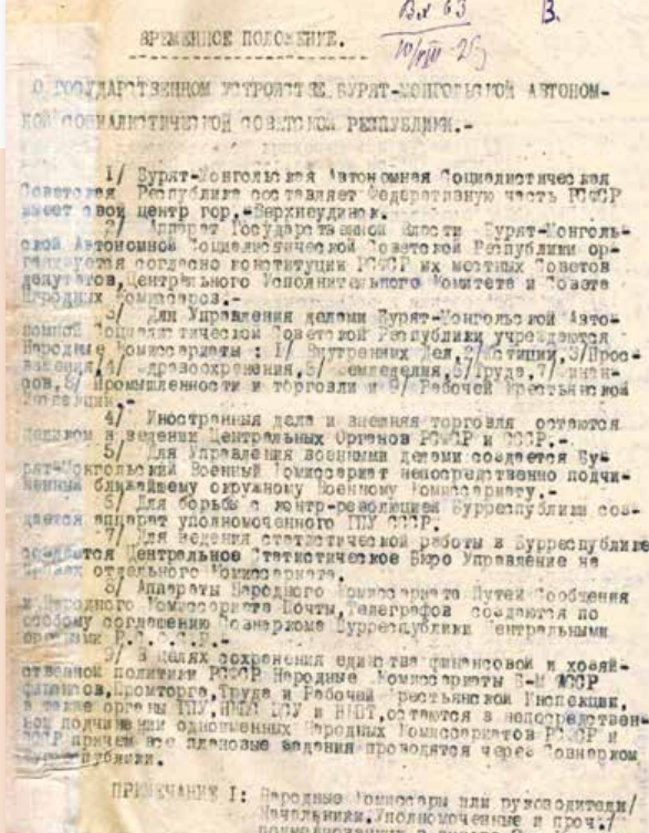 Временное положение о государственном устройстве БМАССР. 7 августа 1923 г.