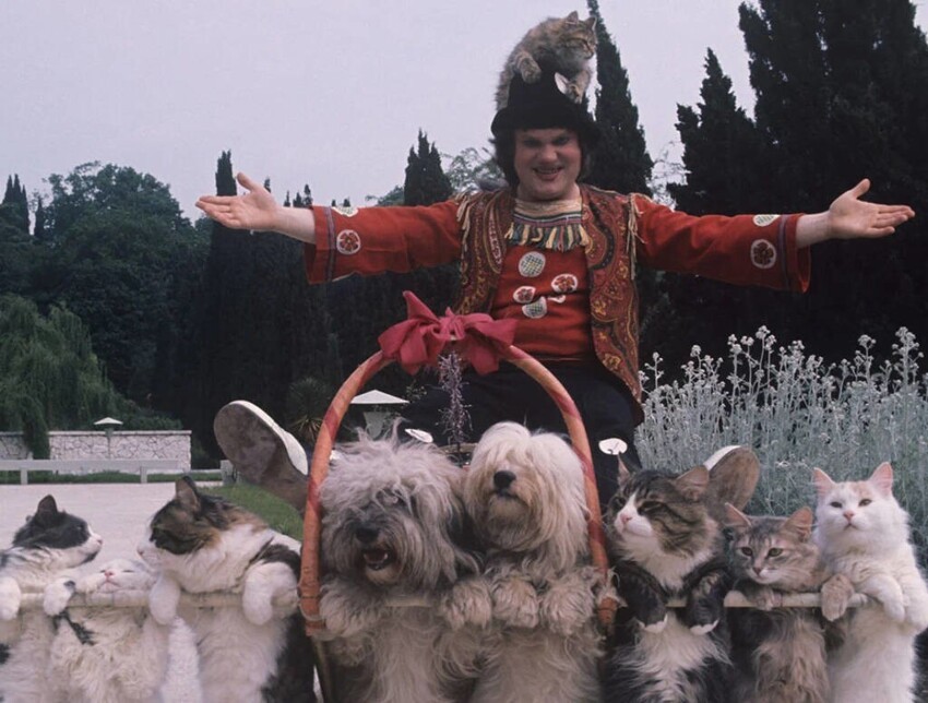 Юрий Куклачев с дрессированными животными, 1978 год